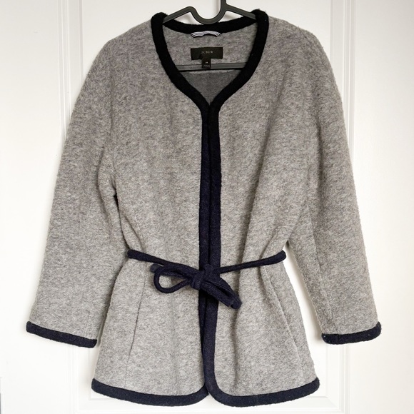J. CREW Wrap Boiled Wool Grey Quiet Luxury Cardigan Jacket - Picture 5 of 8